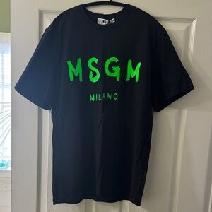 MSGM Black Tee with Neon Green Accents